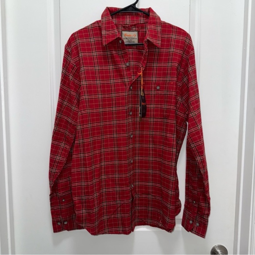 NWT Hawk & Co. Outfitter Red Plaid Flannel Button Down Shirt